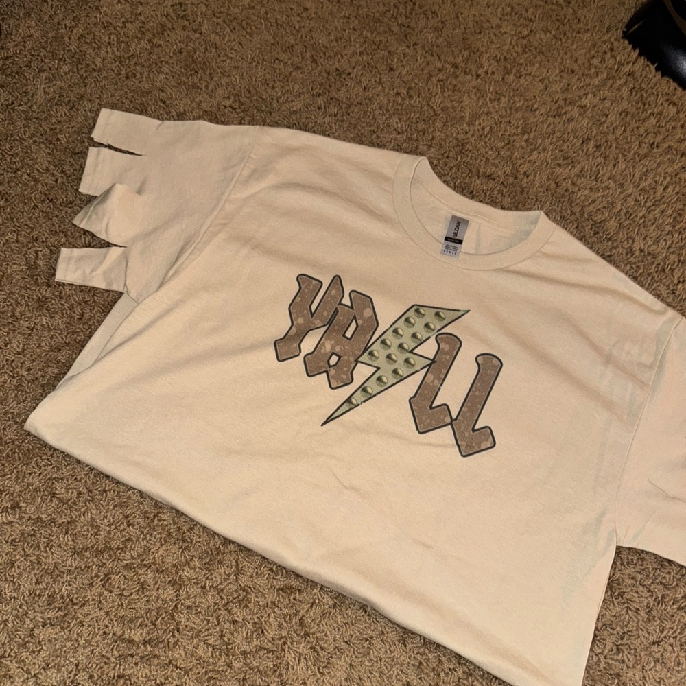 Gildan Cream Short Sleeve Tee with Camouflage Graphic